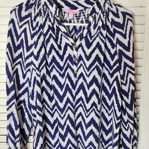 Lilly Pulitzer Blue and White Chevron Blouse
